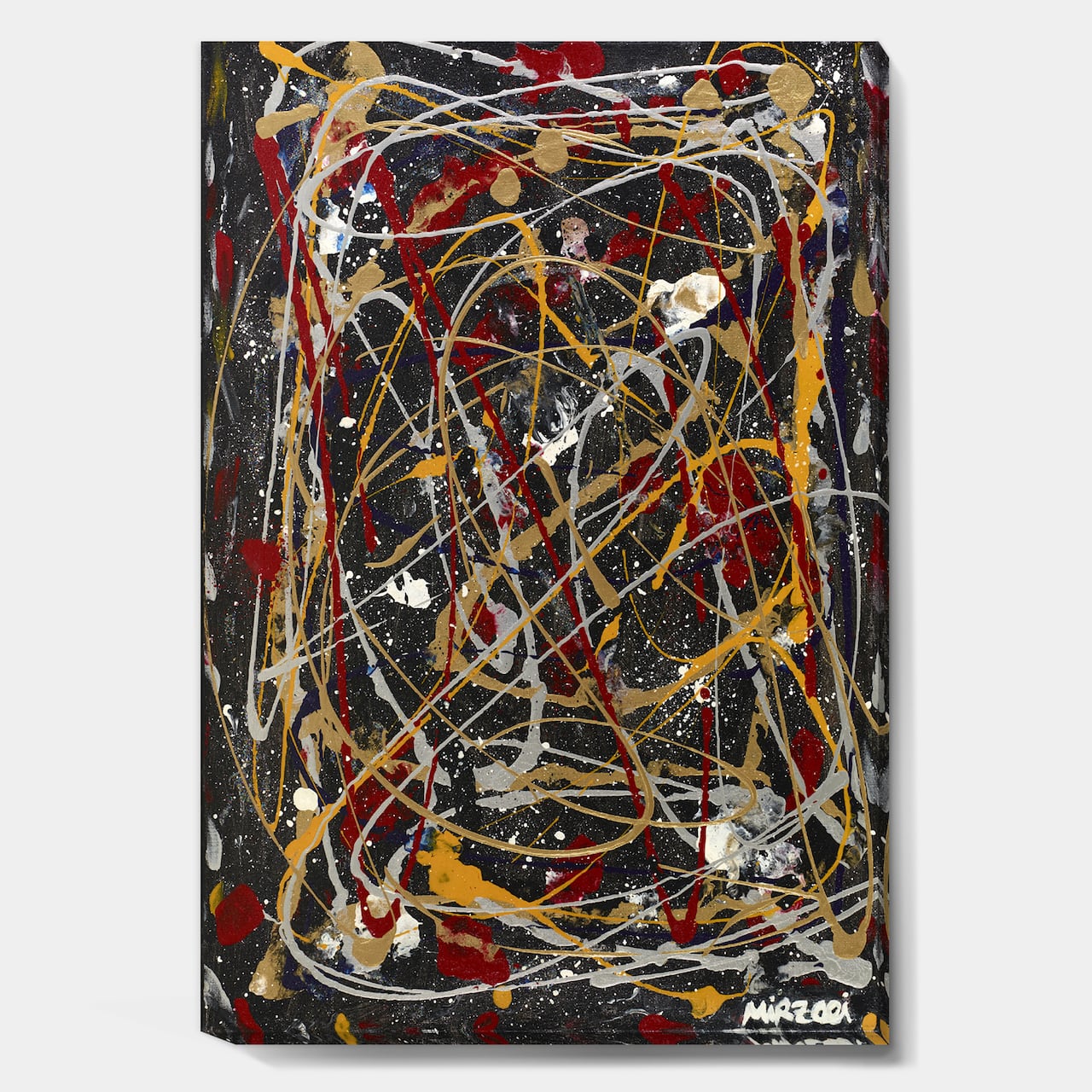 Designart - Red, Yellow and Black Pollock Style I - Modern & Contemporary Canvas Wall Art